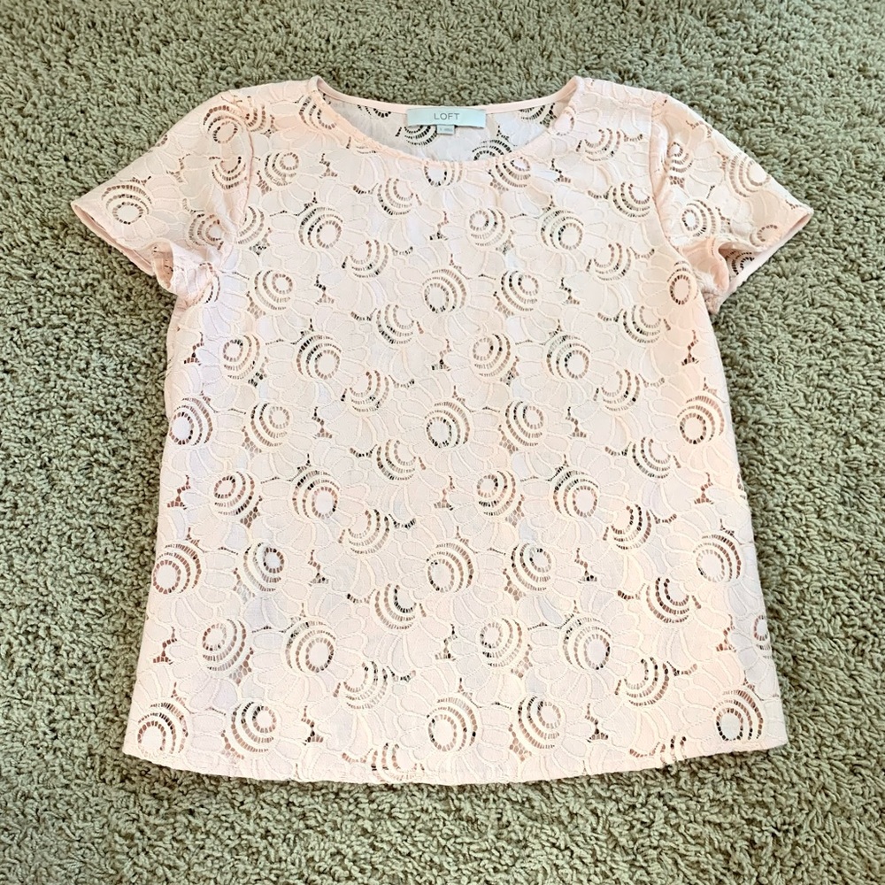 LOFT Light Pink Floral Peplum Blouse
